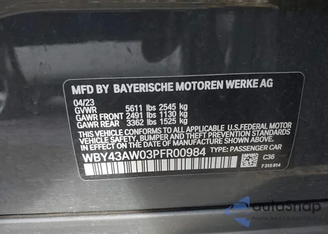 2023 BMW I4 Edrive35 z USA, uszkodzony, nr VIN WBY43AW03PFR00984